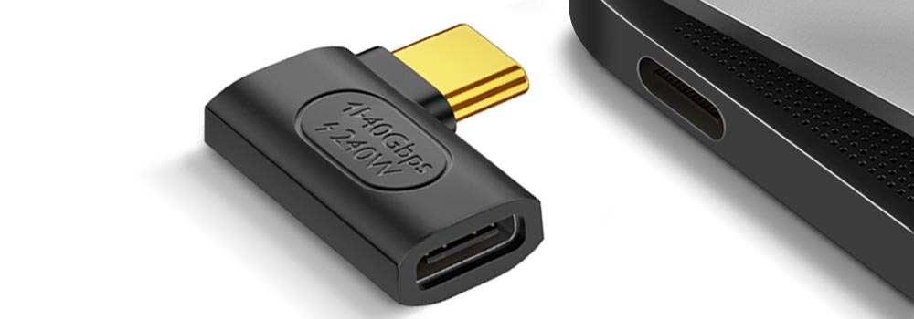 Adaptador USB C Hembra a USB C Macho en Ángulo 240 W 40 Gbps Negro