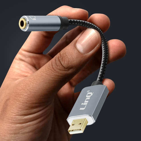 Câble / Adaptateur Audio USB Vers Jack 3.5mm Femelle Nylon Tressé, LinQ - Gris 27 Cordon en nylon tressé
