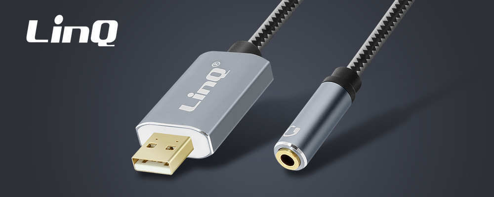 Câble / Adaptateur Audio USB Vers Jack 3.5mm Femelle Nylon Tressé, LinQ - Gris 22 Un câble adaptateur en nylon tressé prenant en charge la fonction audio et microphone