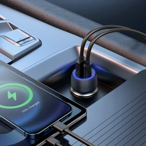 Cigarette Lighter Charger 48W USB-C + USB - Inkax Transparent and Black