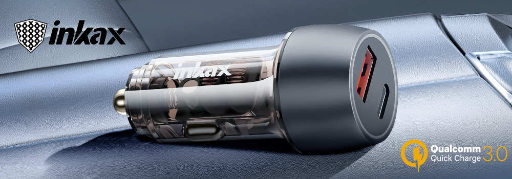 Cigarette Lighter Charger 48W USB-C + USB - Inkax Transparent and Black