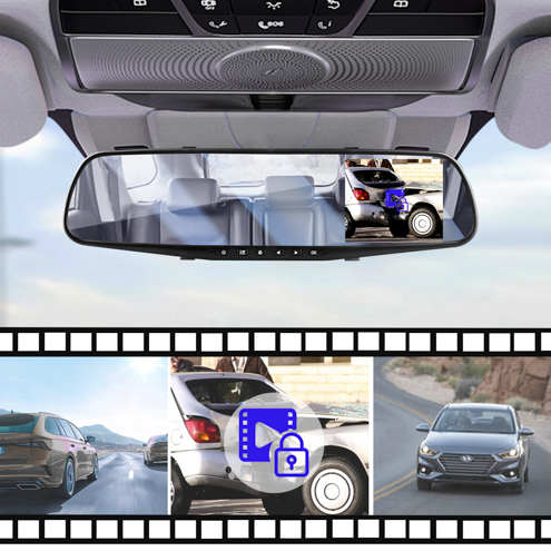 Dashcam Voiture Rétroviseur Miroir DVR-01 Noir