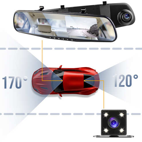Dashcam Voiture Rétroviseur Miroir DVR-01 Noir