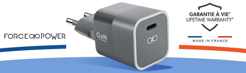 Force Power Lite - chargeur secteur pour smartphone - 45W (20+25W) - Power Delivery - Blanc - Garanti à vie Pas Cher | Bureau Vallée