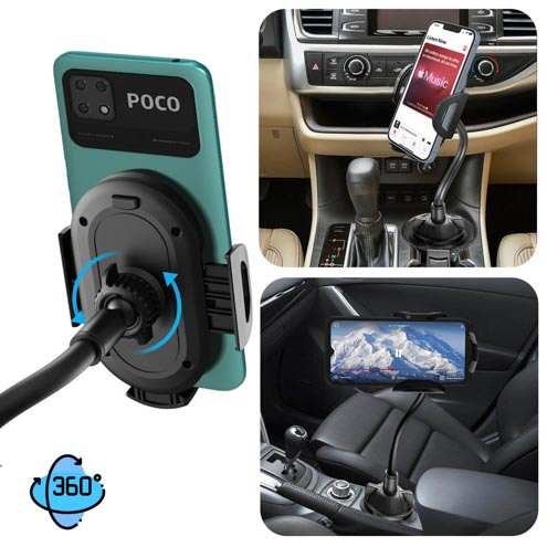 Support Auto pour Porte-Gobelet Téléphone XO Noir Rotatif à 360°