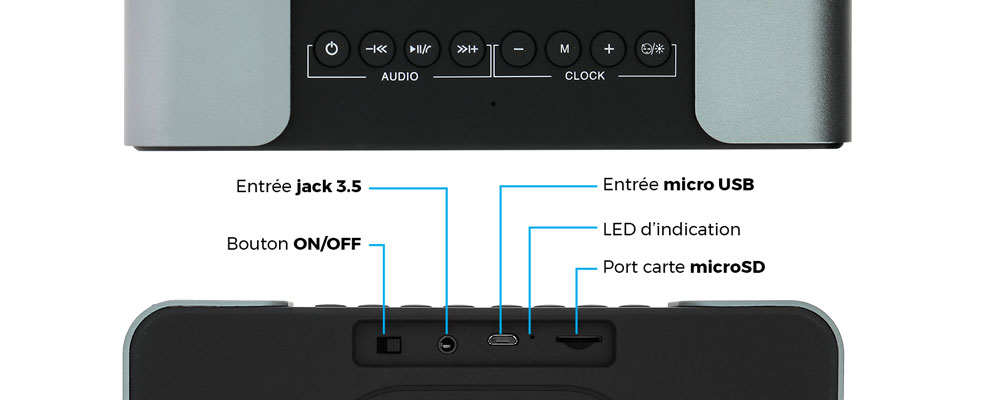 Enceinte Bluetooth Fonction Radio Réveil - Lecteur Micro-SD Et Effet Miroir, Blaupunkt - Argent Et Noir 28 toutes les fonctionnalités