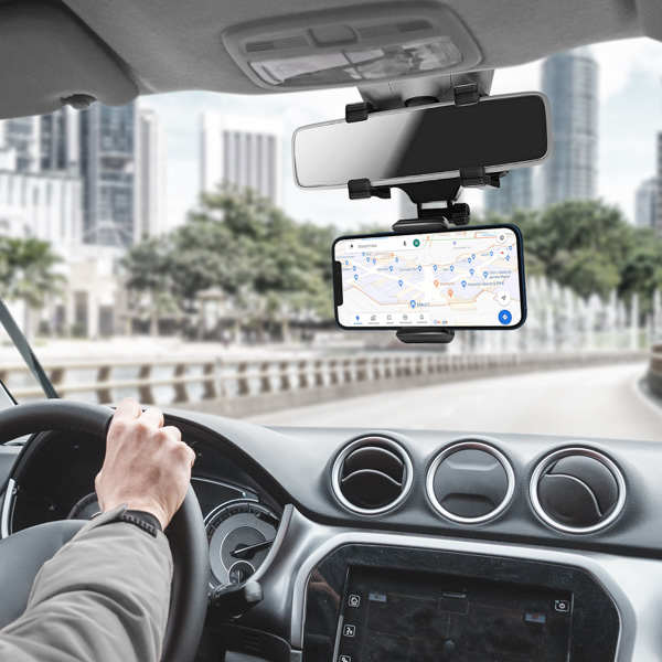 Support smartphone réglable pour rétroviseur de voiture 360 degrés
